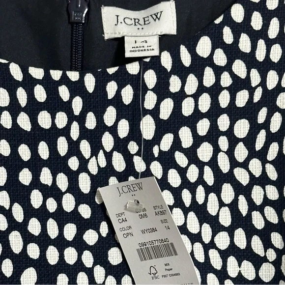 J. Crew NWT Navy White Oncilla Print Cotton Basketweave Sleeveless Sheath Dress - Picture 6 of 12